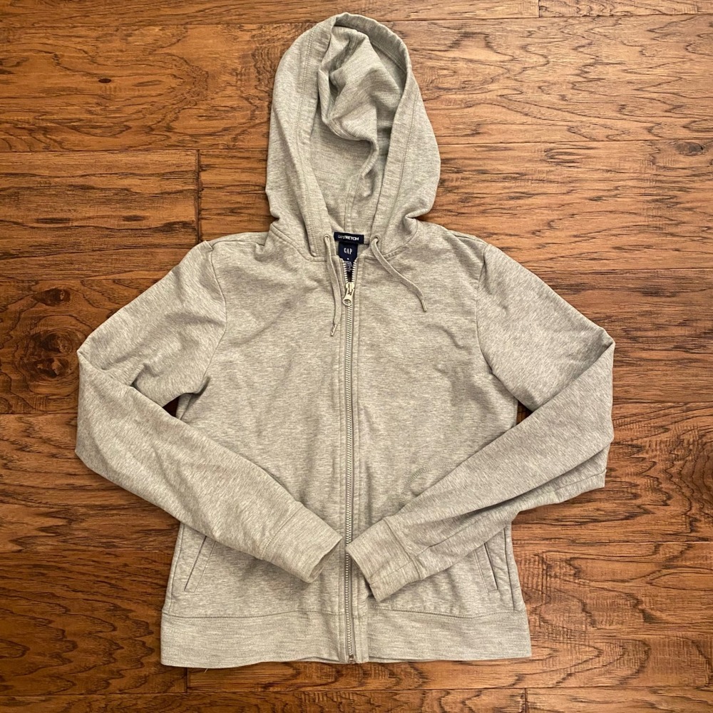 Gap Stretch Womens Small Gray Full Zip Hoodie Sweatshirt Heathered Gray RN 54023